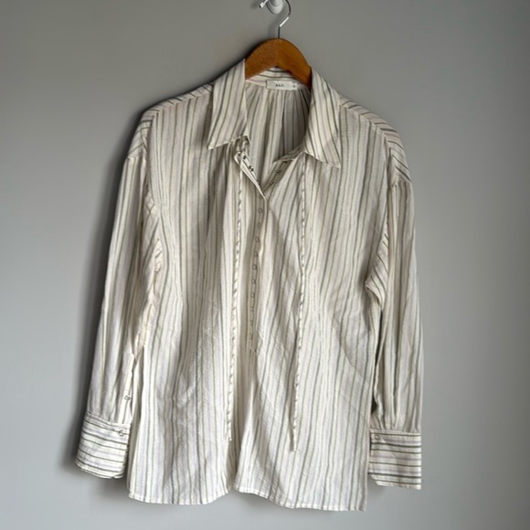 A.L.C. Carissa Striped Snap-Front Top in ivory - Picture 2 of 14